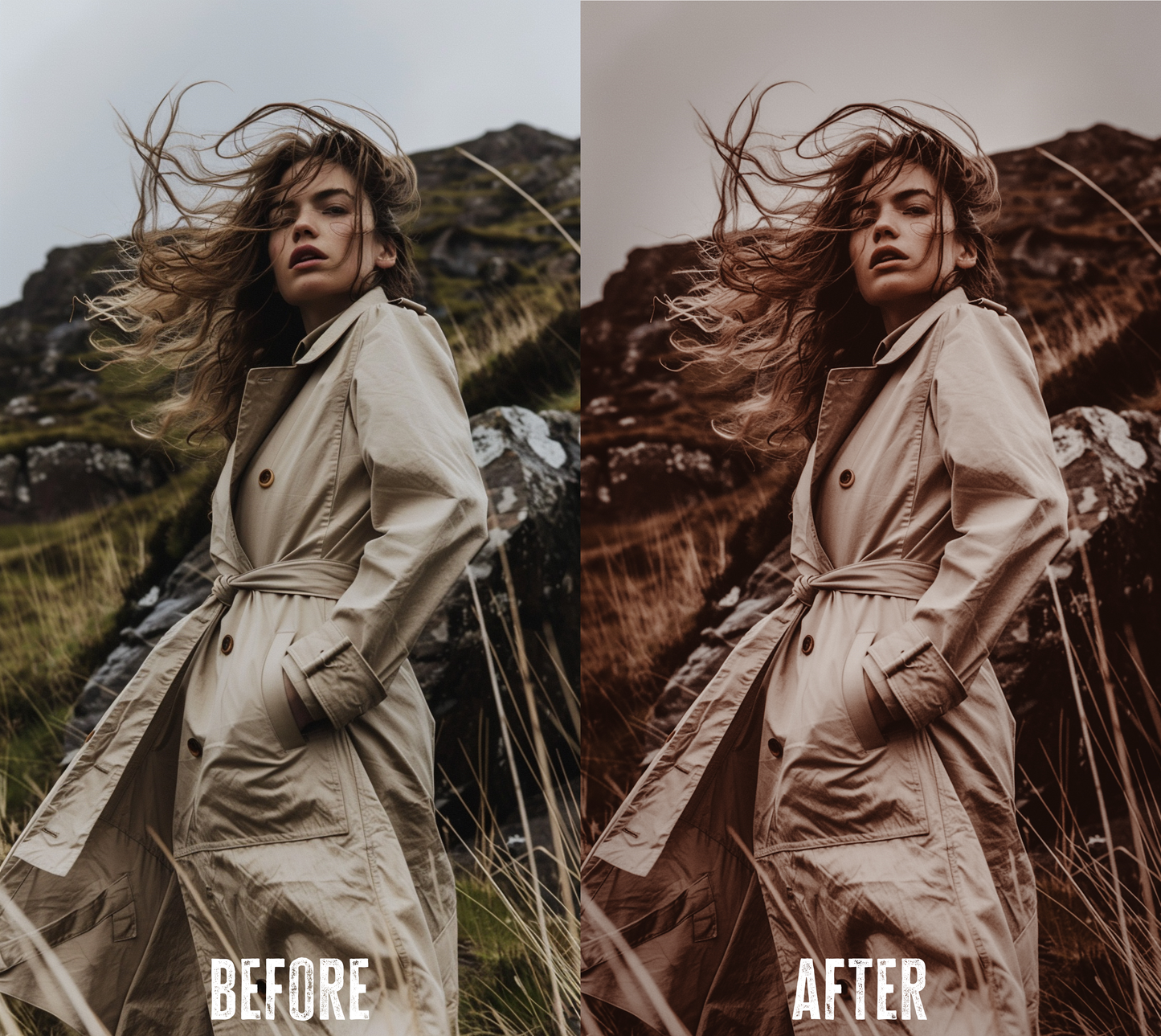 Before and after photo with Warm autumn Lightroom preset
