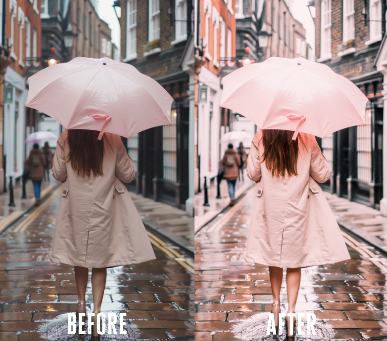Before and after photo with Rose Blush Lightroom preset