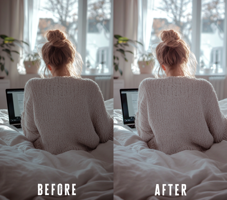 Before and after photo with Soft Glow Lightroom preset
