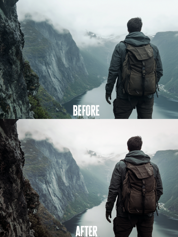 Before and after photo with Nordic Woods Lightroom preset