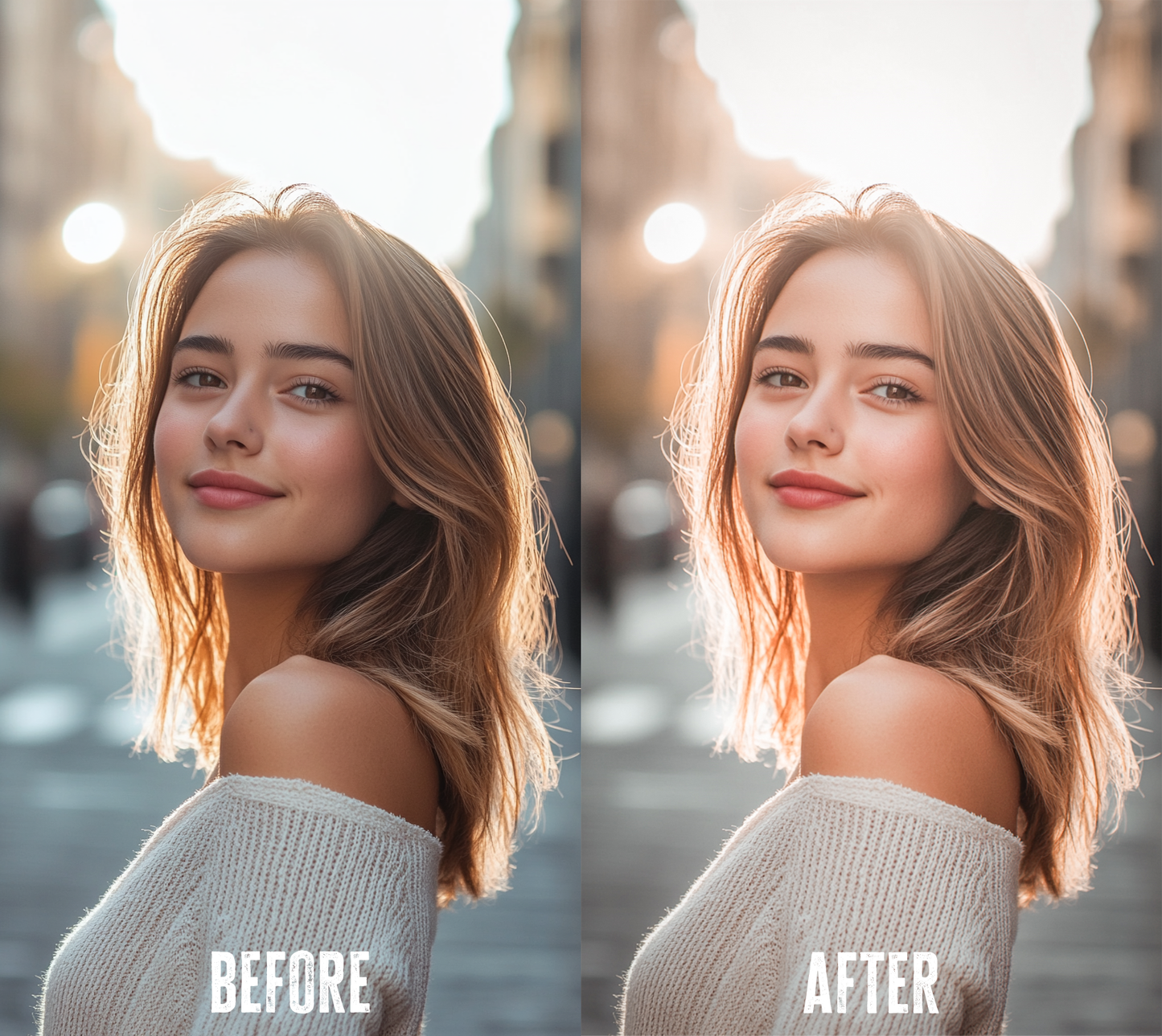 Before and after photo with Evan White Lightroom preset