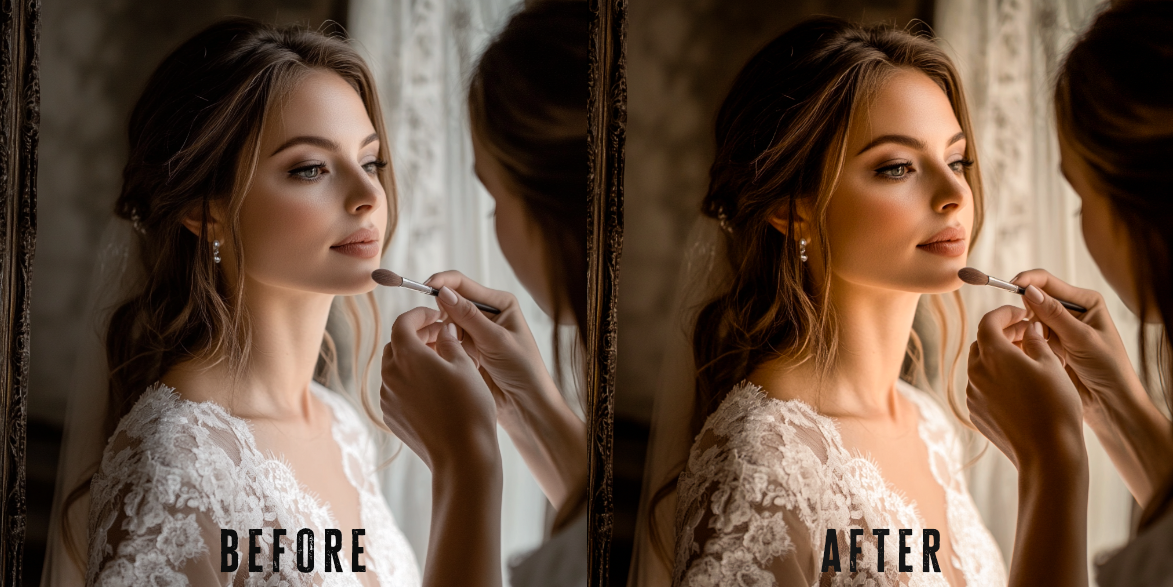 Before and after photo with Champagne Glow Lightroom preset