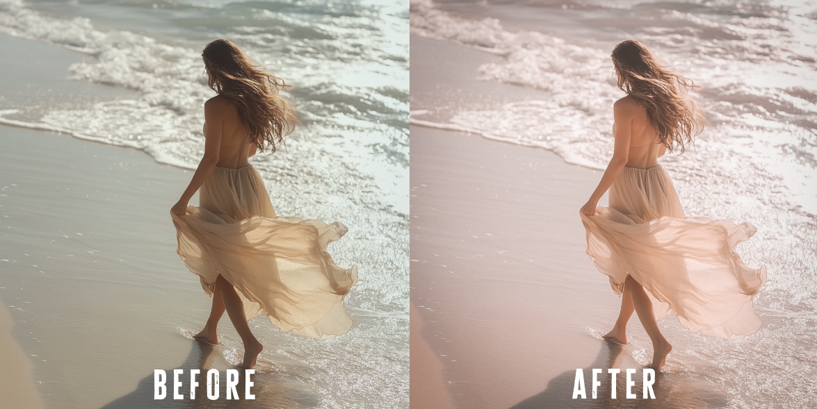 Before and after photo with Evan White Lightroom preset
