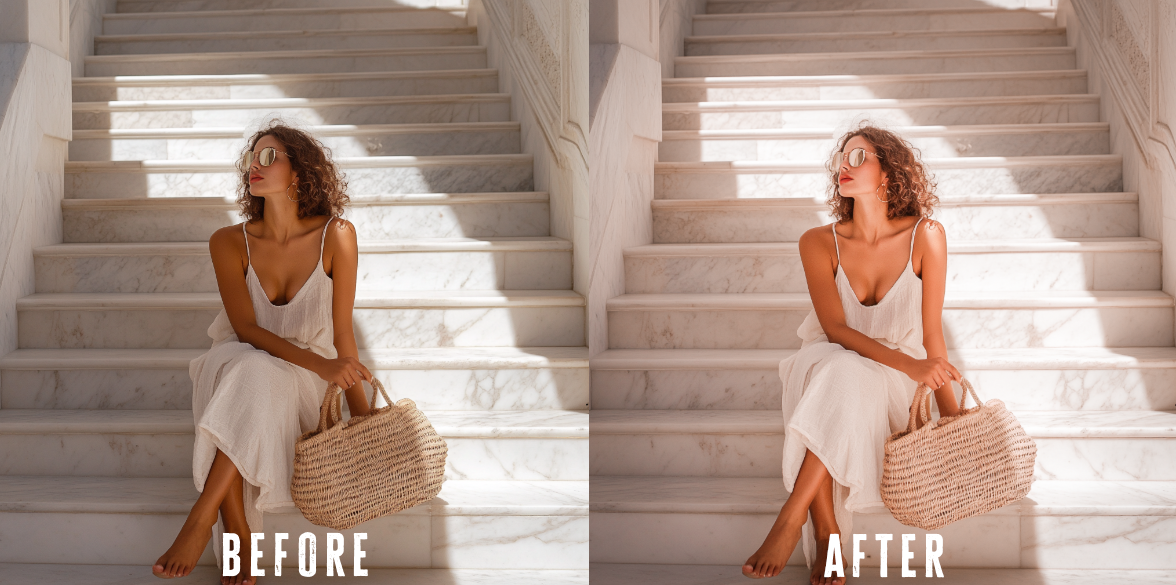 Before and after photo with Evan White Lightroom preset