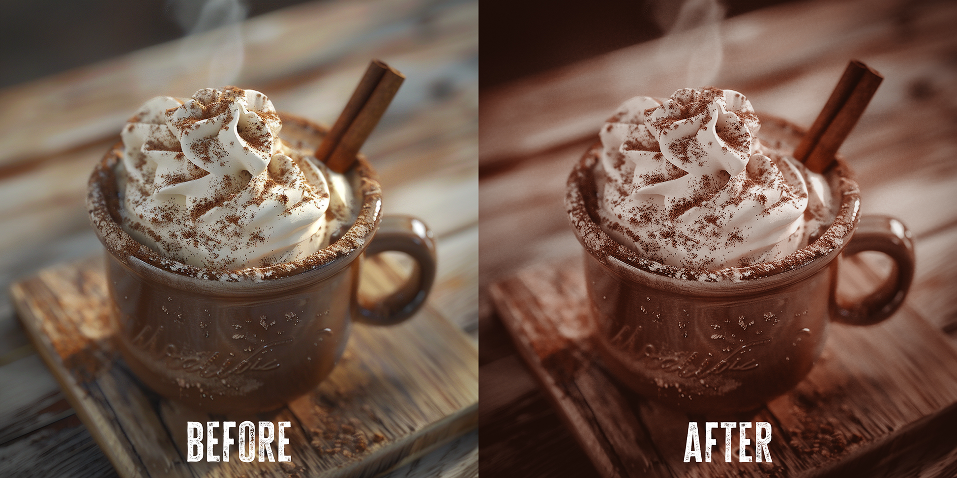 Before and after photo with Warm autumn Lightroom preset