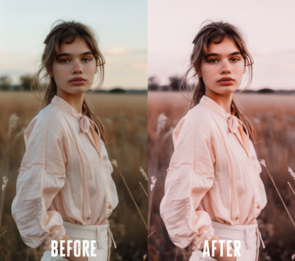Before and after photo with Rose Blush Lightroom preset