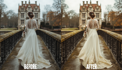 Before and after photo with Champagne Glow Lightroom preset