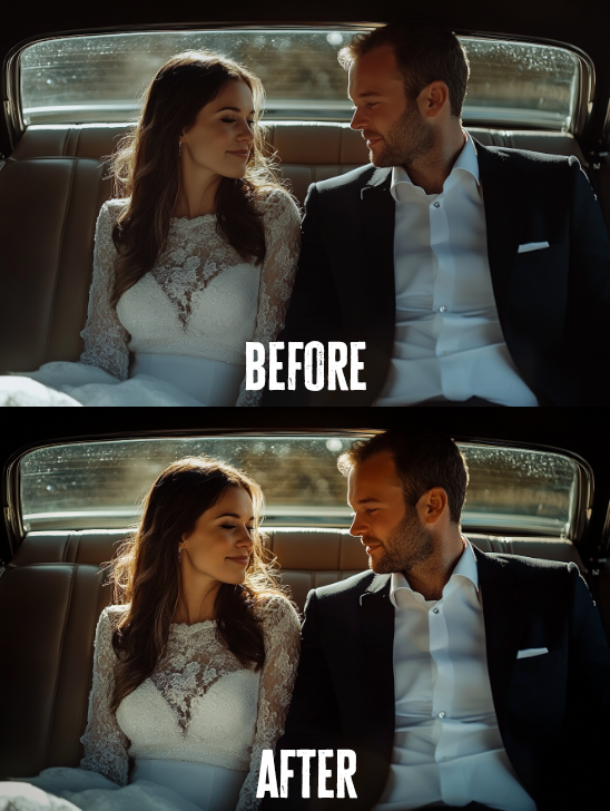 Before and after photo with Champagne Glow Lightroom preset