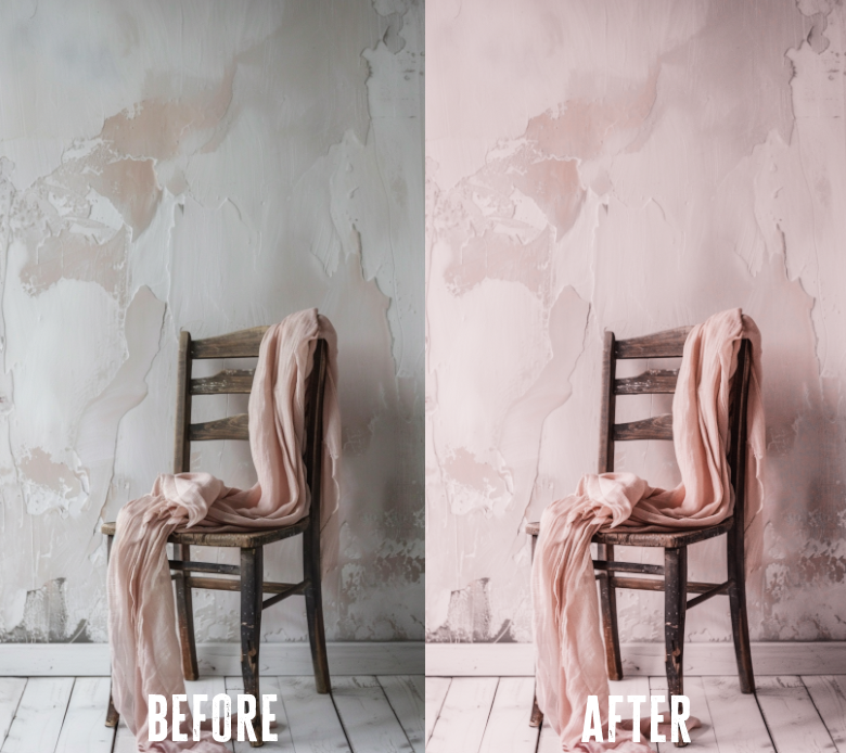 Before and after photo with Rose Blush Lightroom preset