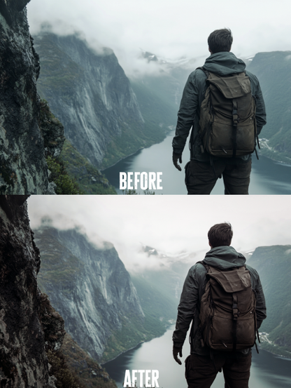 Before and after photo with Nordic Woods Lightroom preset