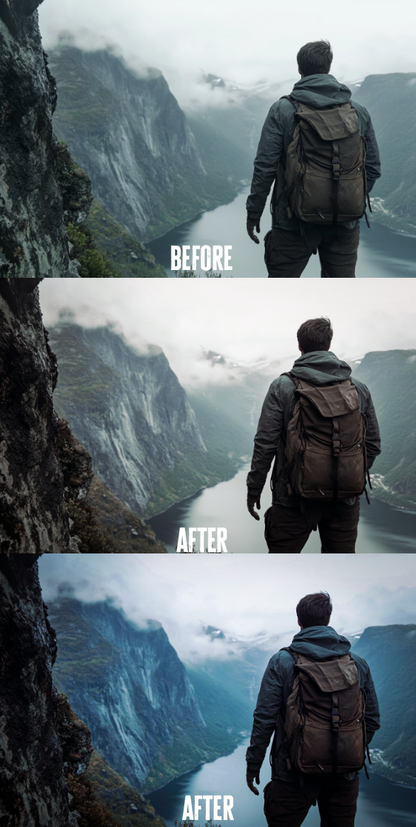 Before and after photo with Nordic Woods Lightroom preset