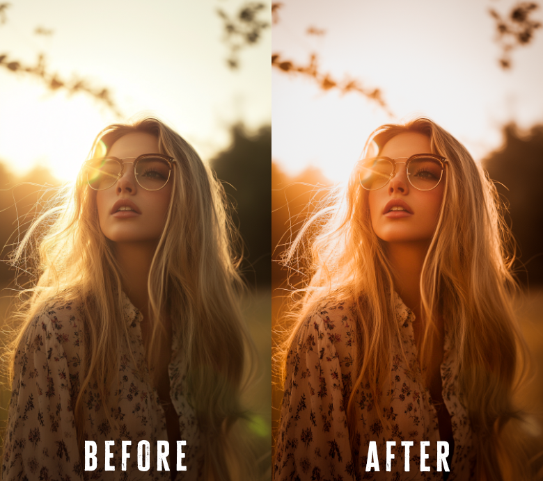 Before and after photo with Golden Hour Lightroom preset