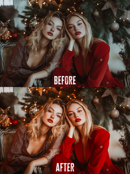 Before and after photo with Christmas Lightroom preset