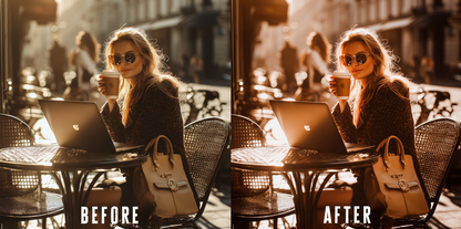 Before and after photo with Golden Hour Lightroom preset